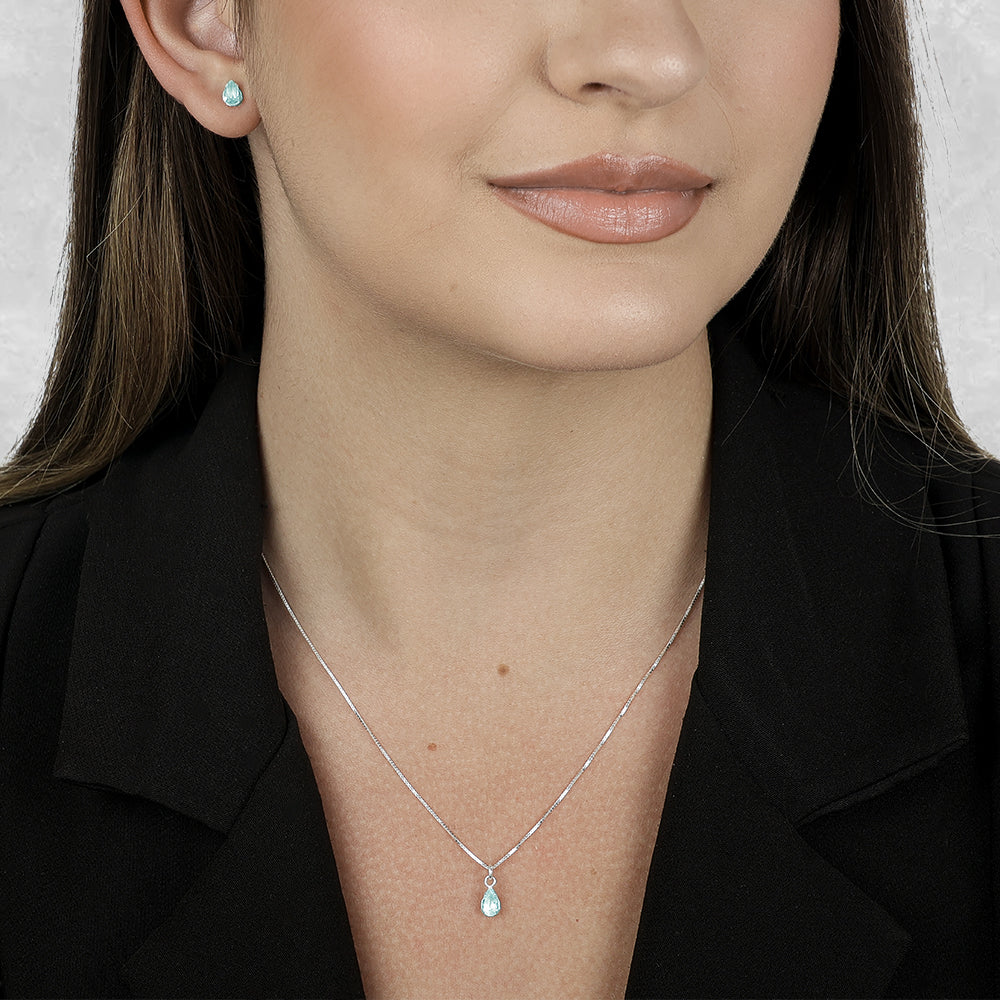 Conjunto de Gota Azul em Zircônia Prata 925 - Galeria